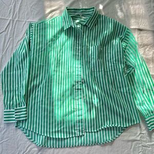 vintage green and white striped button down